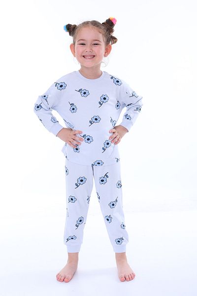 ZUZUNGA Set de pijamale pentru fete cu model floral albastru