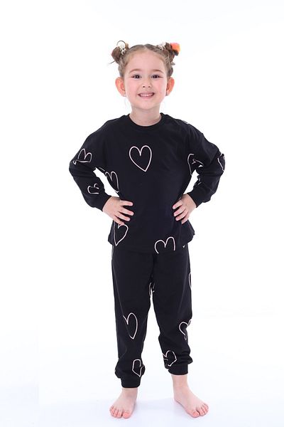 ZUZUNGA Black Heart Patterned Girl's Pajama Set