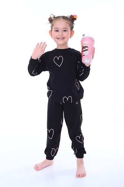 ZUZUNGA Black Heart Patterned Girl's Pajama Set