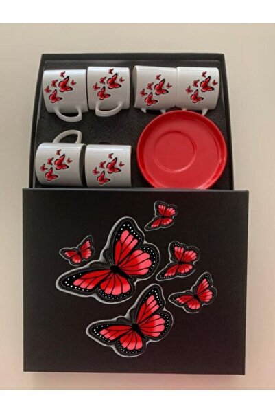 LADİJİTAL BASKI ÇÖZÜMLERİ Kırmızı Kelebek Baskılı Kutusunda Türk Kahvesi Finc...