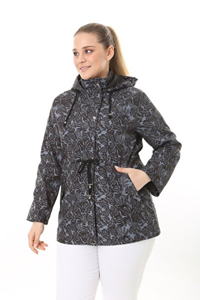 Era Lisa Plus Size Hooded Trench Coat with Gathered Waist Detail