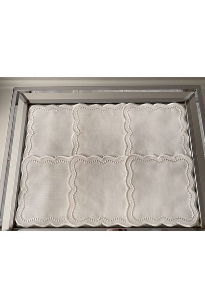 LİNDA MİA مناديل كوكتيل بيضاء مرقطة مجموعة من 6