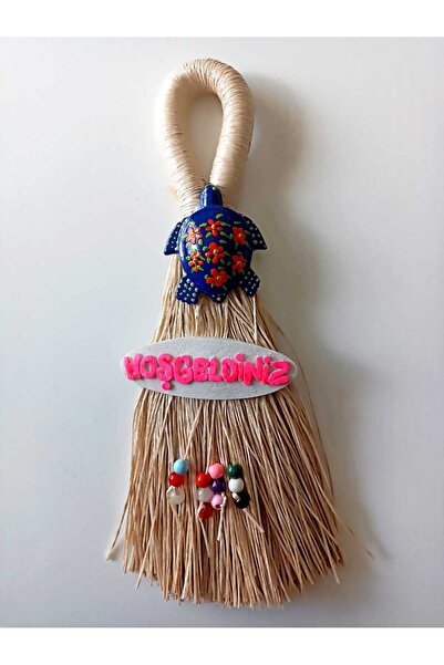 AKIN AKSESUAR HEDİYELİK Черепаха Ласкаво просимо - Мітла та рафія Детальний плетений декор для стін Прикраса для дверей