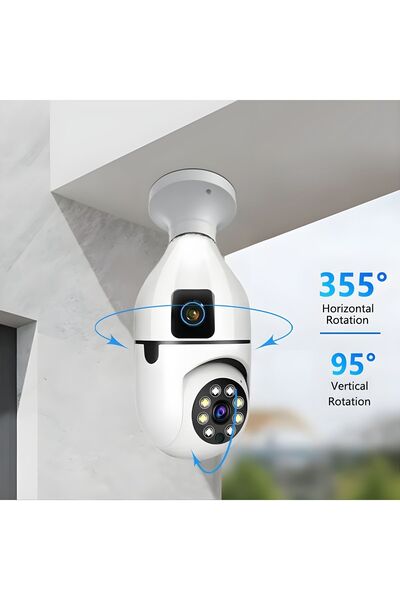 MEGAMUS 4MP ampul kablosuz Wifi kamera çift Lens işık IP 2 yönlü ses otomatik...