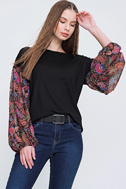 Pasaklı Giyim المرأة Yt280287بلوزة شفافة بأكمام طويلة ونمط شال شيفون بأكمام س...