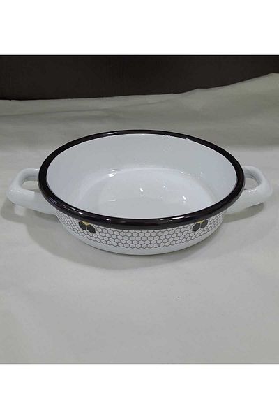 esdekor Small Steel Enameled Sahan White Patterned Black 16cm Kısık Fire Oven Compatible 1 Piece