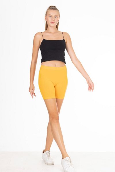 Tight Lady Ψηλόμεσο Lycra Mustard χτενισμένο βαμβακερό σορτς πάνω από το γόνατο - 100% βαμβακερό κολάν Biker