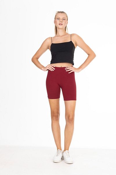 Tight Lady Pantaloni scurți din bumbac pieptănat burgundă cu talie înaltă - 100% bumbac și lycra, jambiere motocicliste peste genunchi