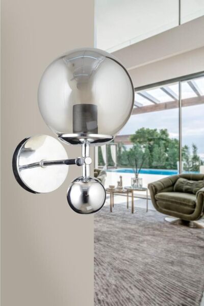 İstanbul Avize Larin Single Sconce Silver Smoked Globe Glass