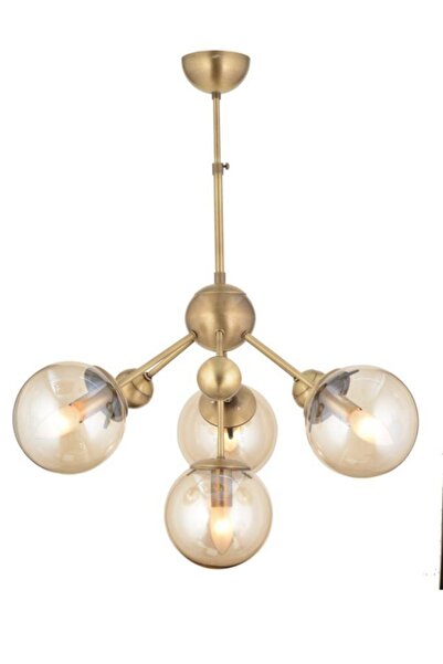 İstanbul Avize Istanbul Avize Larin 4'lü Eskitme Sarı Glop Camlı Avize