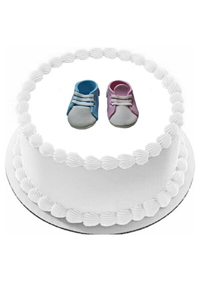 Pasta9 Şeker Hamurundan Pasta Tamamlayıcı Süs Mavi ve Pembe Bebek Ayakkabısı Cinsiyet Partisine Uygun