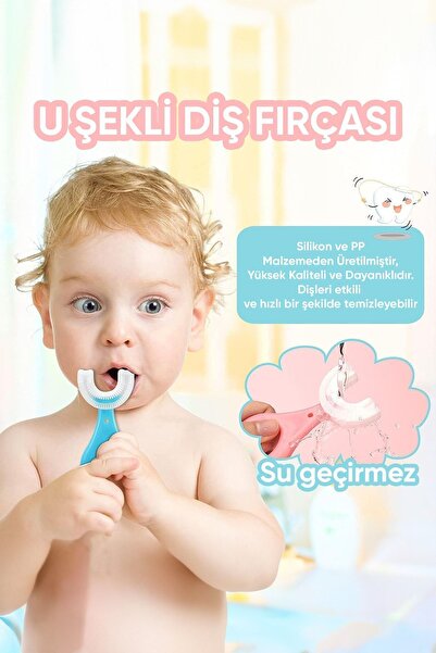 CARNIVAL LAND Çocuk Diş Fırçası U Şeklinde Pratik Mavi Saplı 360 Derece Döner Bebek Yeni Nesil