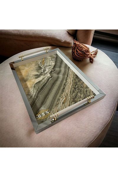 MOD10 Luxury Onyx Green-white Smoked Engagement Ring Dowry New Home Gift Tea Coffee Presentation Tray