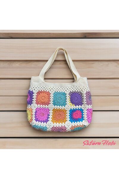 Satürn Hobi Knitted Batik Colored Motif Shoulder Bag