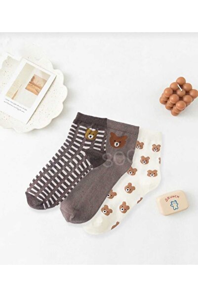 ASGÜL SOCKS 3 perechi de șosete papuci drăguți cu imprimeu urs pentru damă