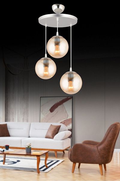 SONSUZ AYDINLATMA&AVİZE Pendant Lamp Tray Chrome 3-Piece Honey Glop Glass Luxury Chandelier