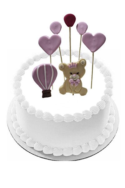 Pasta9 Şeker Hamurundan Pasta Tamamlayıcı Pembe Ayıcık Modeli Set