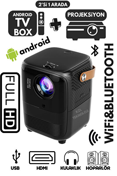 Maybax Siyah Projeksiyon Ev Sineması Bluetooth Wifi Akıllı Android Tv 1080p Hoparlör Smart 4k