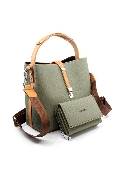 Just Polo مجموعة حقيبة ومحفظة نسائية باللون الأخضر للموسم الجديد