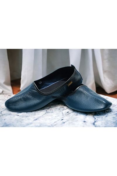 Akdam Navy Blue Leather Hajj Umrah Tawaf and Home Shoes - 100%