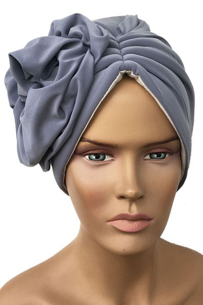 Vera Bonnet Ready Turban Stylish Floral Stitched Lined Gray