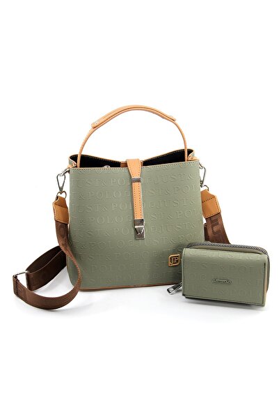 Just Polo مجموعة حقيبة ومحفظة نسائية باللون الأخضر للموسم الجديد