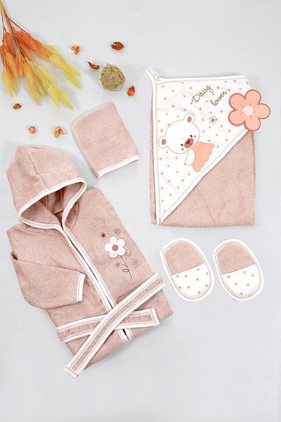 Sitilin 0-2 Years Baby Girl Luxury Bathrobe and Towel Set - Cotton Fabric STL6662