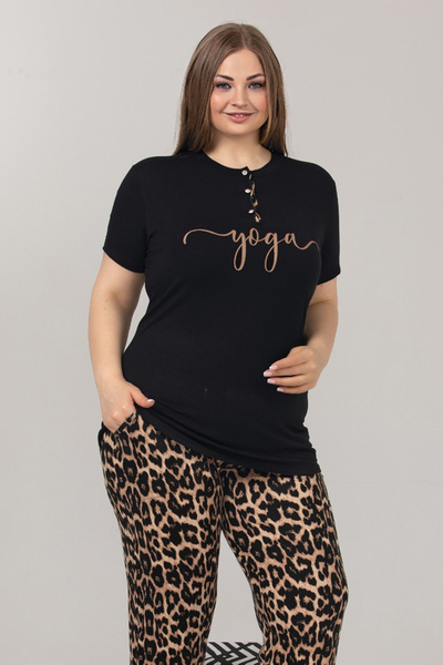 quilling Leopard Print Black Lady Pajamas Set - 10850 Model, Comfortable Cotton Viscose, Large Size