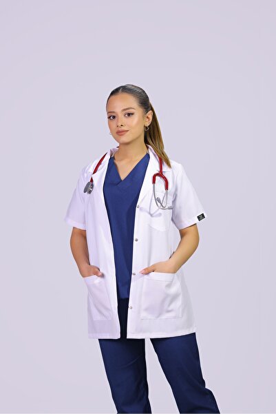 HGM Collection Women Short Sleeve Classic Collar Medical Gowns Doctor Nurse P...