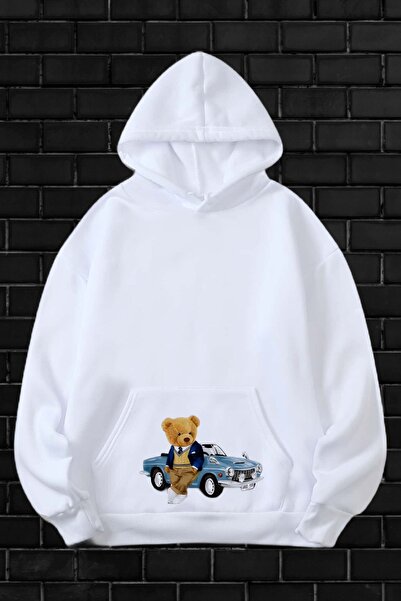 NoVibe سويت شيرت بقلنسوة كبير الحجم مطبوع عليه تيدي بير للجنسين