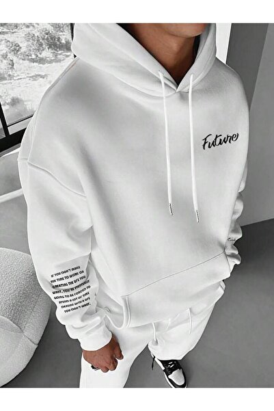 NoVibe Hanorac de iarnă unisex oversize din bumbac cu glugă - Imprimat