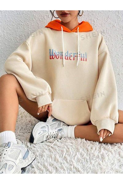 AMMA Unisex Oversize φούτερ με κουκούλα - Plus Size, 3 κλωστές, Wonderful printed