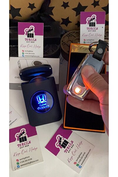 Tercihgiftbox Kişiye özel 2 ürün hediye seti sigara kutusu - araba anahtarlığı görünümlü şarjlı çakmak