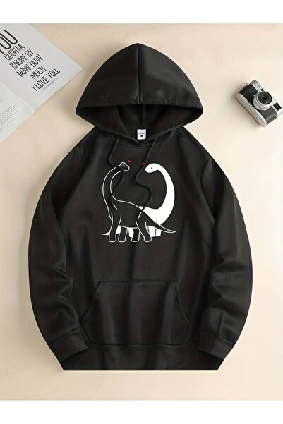 NoVibe Hanorac de iarnă supradimensionat unisex Dinosaur - imprimeu dublu, cu...