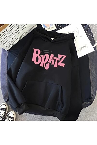 NoVibe Hanorac oversize din bumbac cu glugă, unisex, imprimat Bratz