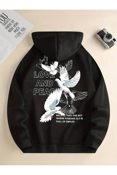 NoVibe Hanorac de iarnă supradimensionat cu imprimeu „Love And Peace” unisex ...