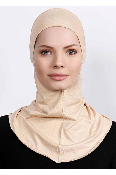 Ecardin Large Lycra Hijab Sports Hijab - Practical Flexible Neck Beige Women