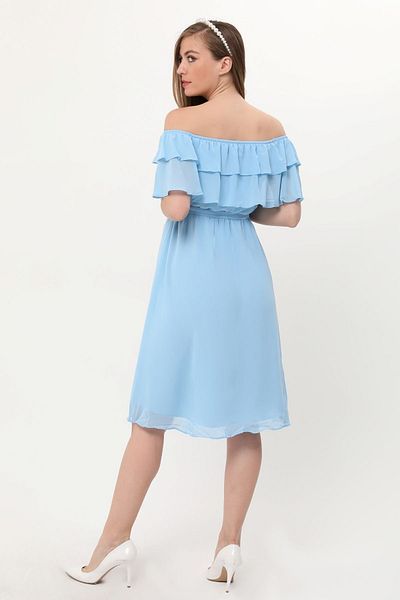 Azra Style Femeie Insarcinata Guler Carmen Rochie Sifon Cu Curea BABY BLUE 7000