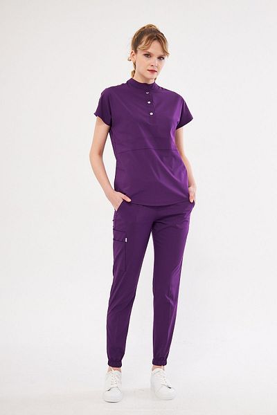 Class Üniforma Nova - Scrubs pentru femei, violet, cu cleme flexibile și cu jumătate de plăcuță