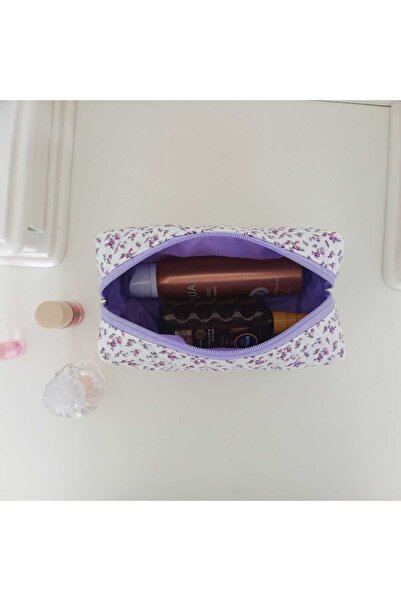 Daisy Lila çıtır çiçekler makyaj çantası - büyük boy
