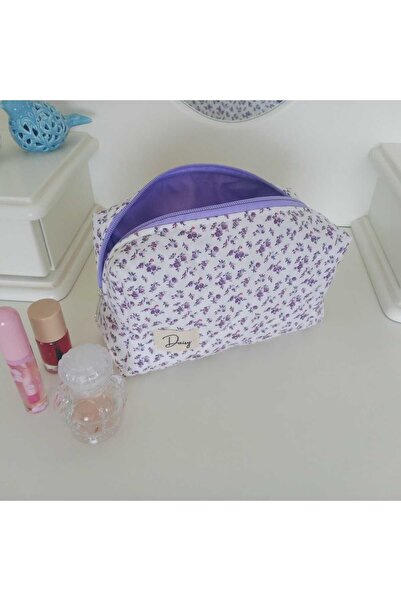 Daisy Lila çıtır çiçekler makyaj çantası - büyük boy