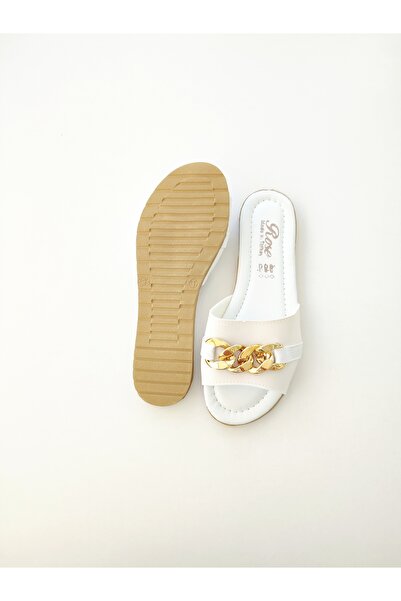 BUTİK İPEK White Chain Detail Open Front Outdoor, Home, and Dowery Slippers