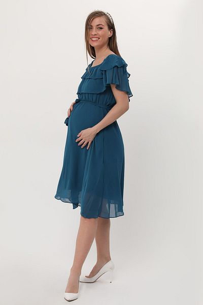 Azra Style Rochie de Maternitate din Sifon, Cu Curea, Guler Carmen - 7000