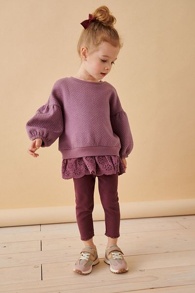 Next Baby Cotton Purple Sweatshirt Lace Detailed Long Sleeve Bottom Top Set