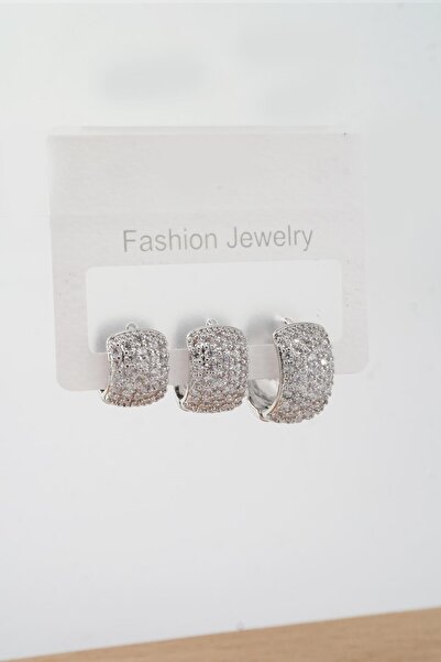 By Zeyna Aksesuar Vip Series Zircon Stone - 3 Sizes 3 Pieces Women's Earrings...