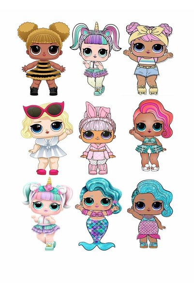 printiks Lol Doll 9 Pieces Character Edible Cake Decoration Sugar Pastry Paper Print on Cookie Cupcake