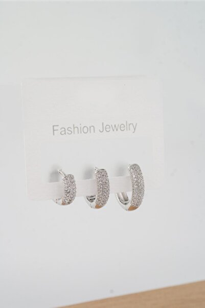 By Zeyna Aksesuar Kadın Vip Seri Zirkon Taşlı 3 Boy 3'lü Küpe Seti