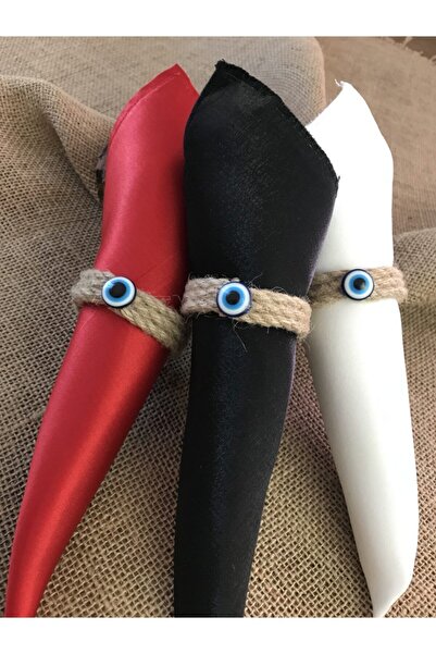 Fancyagnes حلقة منديل مصنوعة يدويًا من حبل القش مطرز بالعين الشريرة (6 أشخاص)