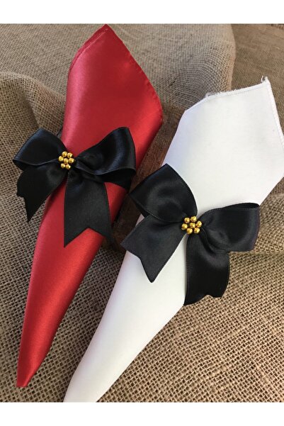 Fancyagnes حلقة منديل مطرزة باللون الذهبي بشريط أسود مصنوع يدويًا (6 أشخاص)