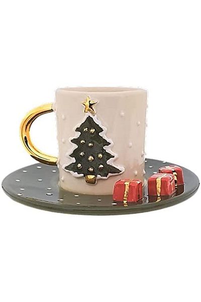 Decoralia 24 Carat Gold Embroidered, Pine Wood Embossed, 100% Handmade, Gift Double Turkish Coffee Cup 1
